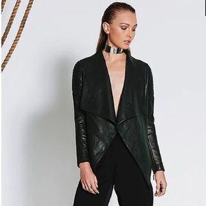 Premonition Arise Faux Leather Open Front Draped Jacket Size 2